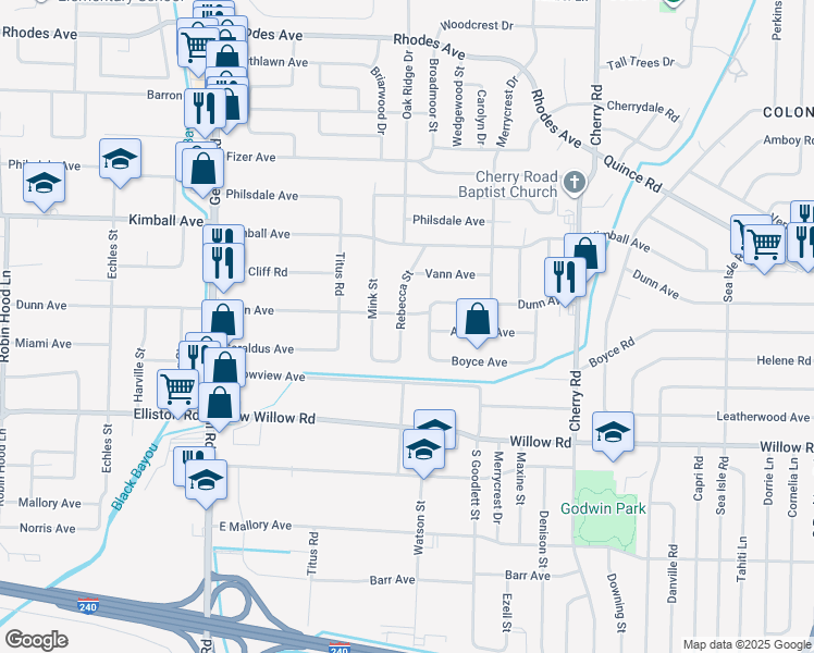 map of restaurants, bars, coffee shops, grocery stores, and more near 1552 Rebecca Street in Memphis