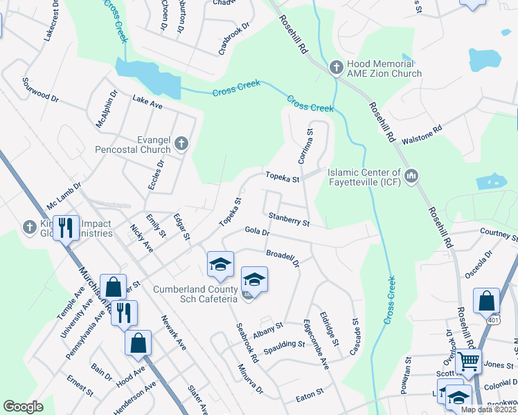 map of restaurants, bars, coffee shops, grocery stores, and more near 1911 Stanberry Street in Fayetteville