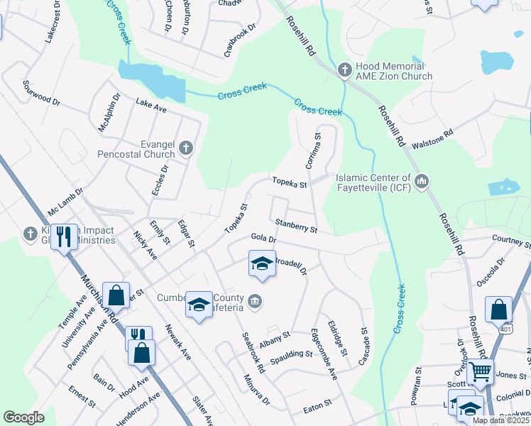 map of restaurants, bars, coffee shops, grocery stores, and more near 1911 Stanberry Street in Fayetteville