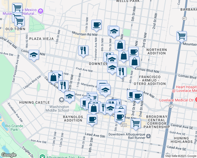 map of restaurants, bars, coffee shops, grocery stores, and more near 500 Keleher Avenue Northwest in Albuquerque