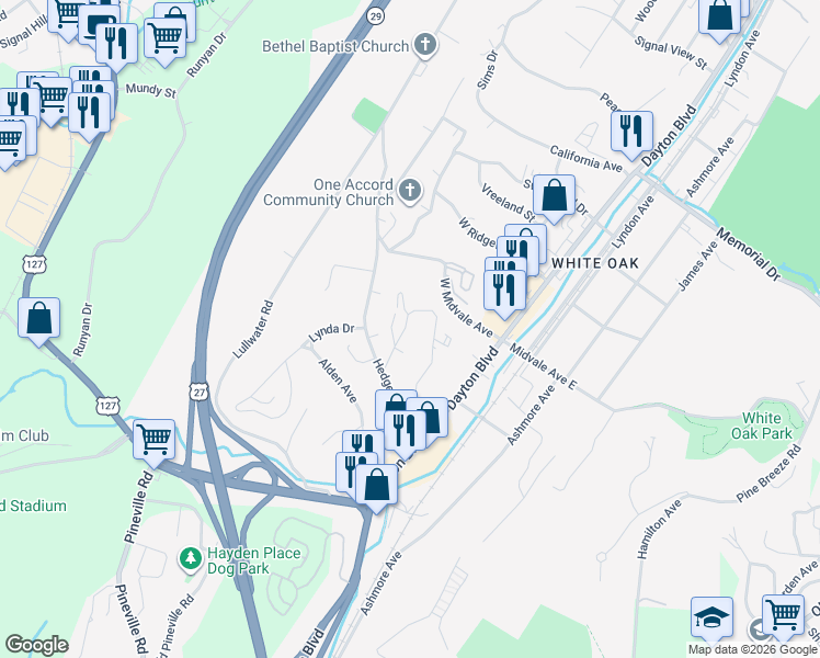 map of restaurants, bars, coffee shops, grocery stores, and more near 128 Goodson Avenue in Chattanooga