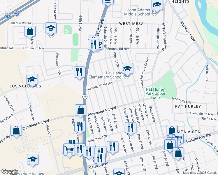 map of restaurants, bars, coffee shops, grocery stores, and more near 464 60th Street Northwest in Albuquerque