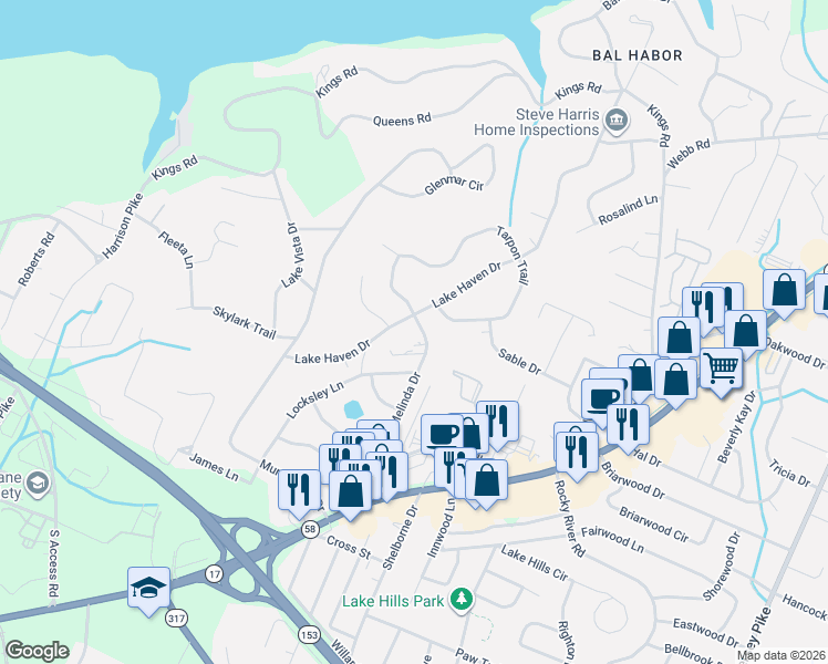 map of restaurants, bars, coffee shops, grocery stores, and more near 4131 Melinda Drive in Chattanooga
