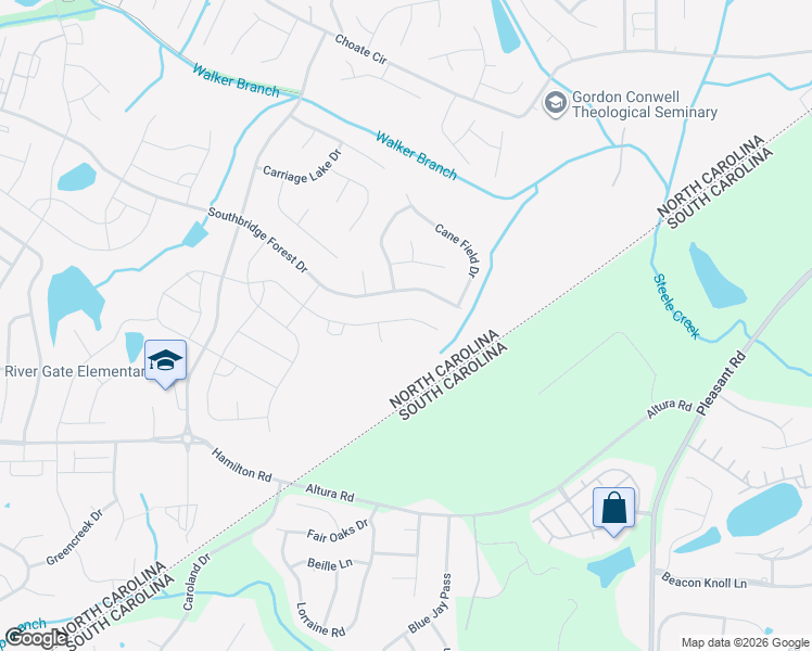 map of restaurants, bars, coffee shops, grocery stores, and more near 14422 Southbridge Forest Drive in Charlotte