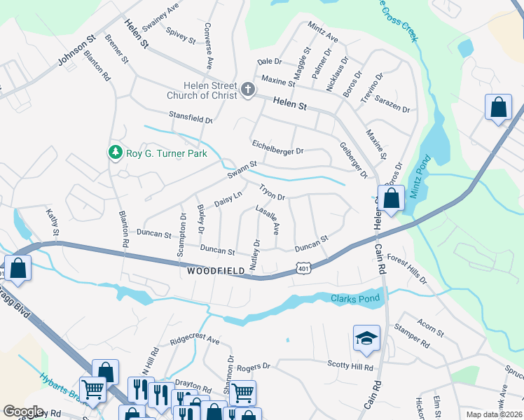 map of restaurants, bars, coffee shops, grocery stores, and more near 1799 Lasalle Avenue in Fayetteville