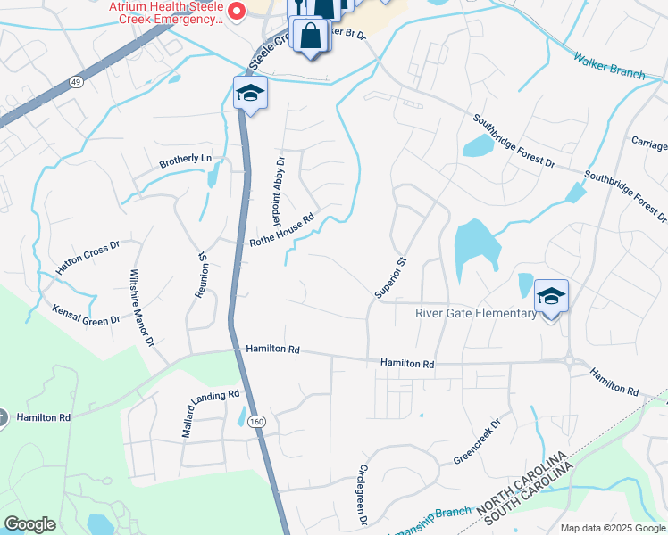 map of restaurants, bars, coffee shops, grocery stores, and more near 15548 Normans Landing Drive in Charlotte