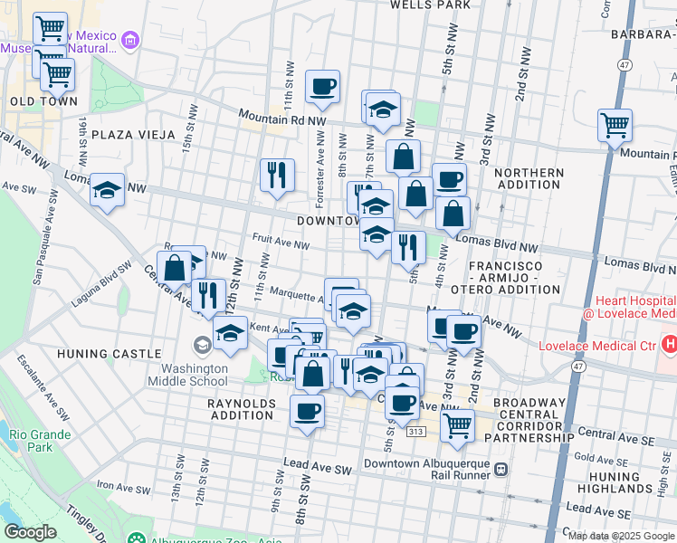 map of restaurants, bars, coffee shops, grocery stores, and more near 500 Keleher Avenue Northwest in Albuquerque