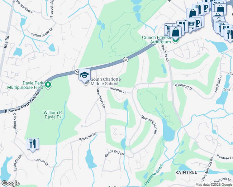 map of restaurants, bars, coffee shops, grocery stores, and more near in Charlotte