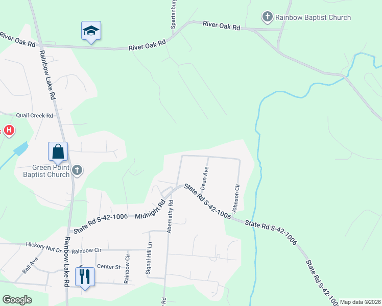 map of restaurants, bars, coffee shops, grocery stores, and more near 212 Johnson Circle in Inman