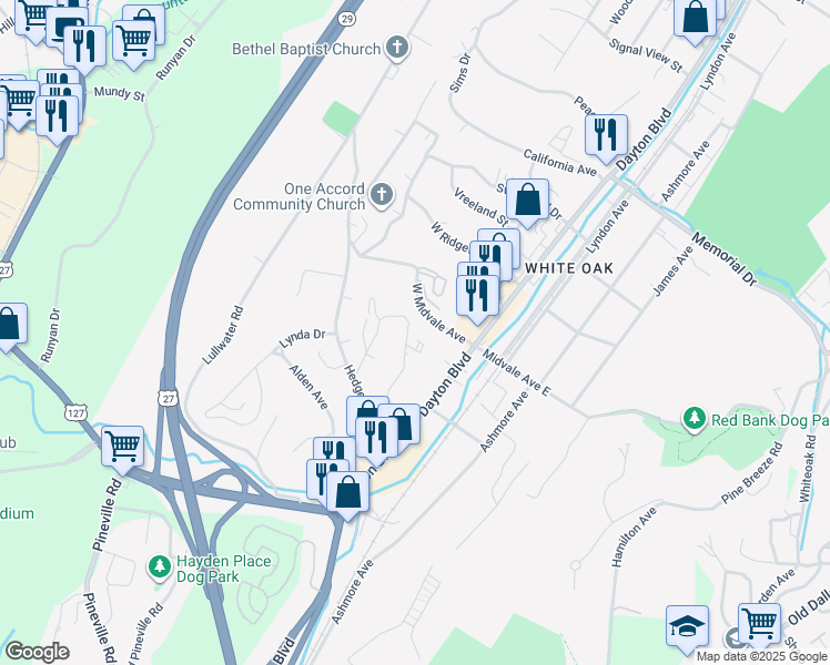 map of restaurants, bars, coffee shops, grocery stores, and more near 128 Goodson Avenue in Chattanooga