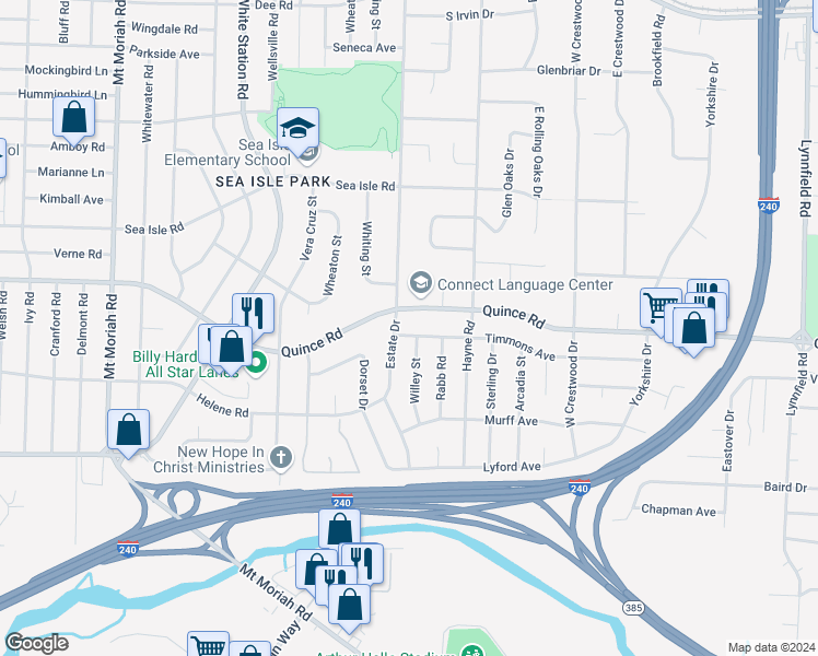 map of restaurants, bars, coffee shops, grocery stores, and more near 5324 Timmons Avenue in Memphis