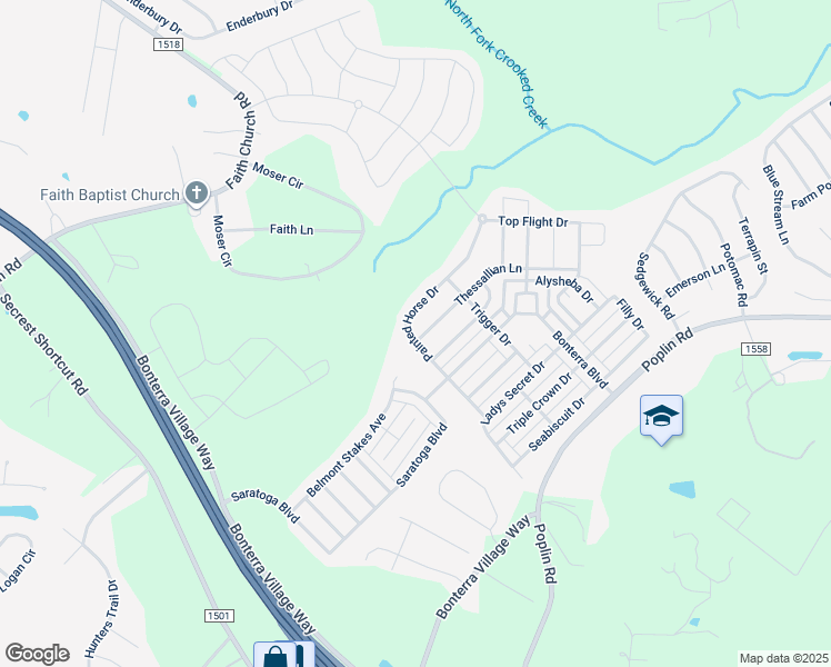 map of restaurants, bars, coffee shops, grocery stores, and more near 1003 Thessallian Lane in Indian Trail