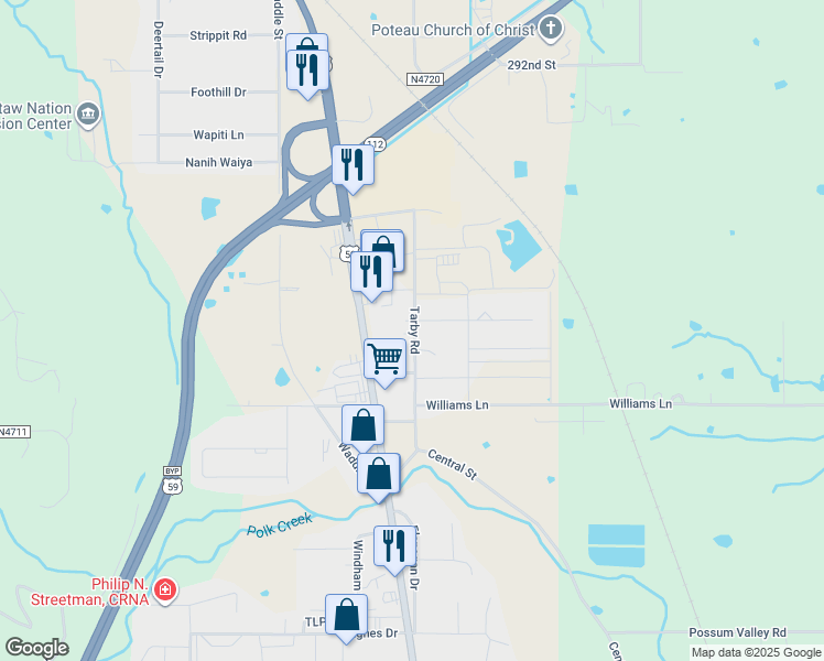 map of restaurants, bars, coffee shops, grocery stores, and more near 1003 Tarby Road in Poteau