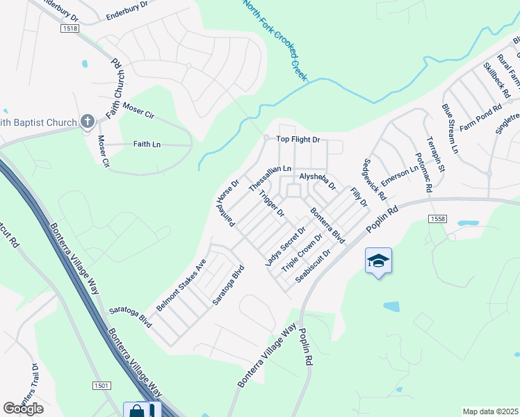 map of restaurants, bars, coffee shops, grocery stores, and more near 1042 Slew O Gold Lane in Indian Trail