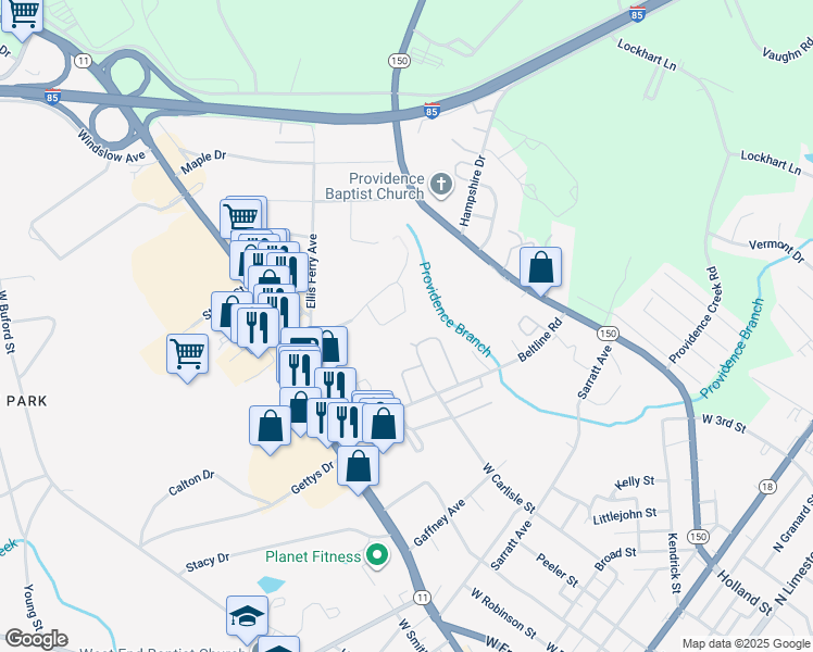 map of restaurants, bars, coffee shops, grocery stores, and more near 54 Gaffney Housing Authority in Gaffney