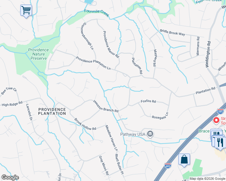map of restaurants, bars, coffee shops, grocery stores, and more near 6129 Providence Glen Road in Charlotte