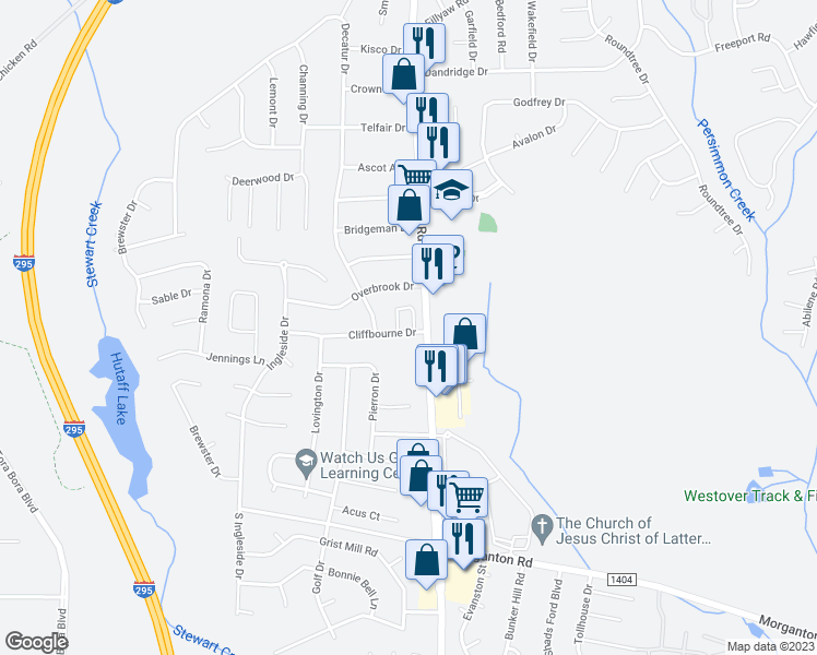 map of restaurants, bars, coffee shops, grocery stores, and more near 300 Family Lodge Drive in Fayetteville
