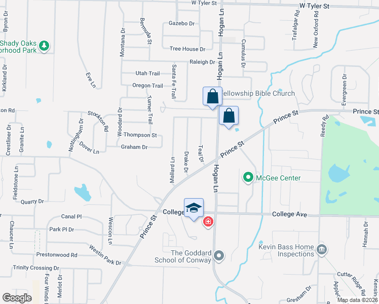 map of restaurants, bars, coffee shops, grocery stores, and more near 802 Drake Drive in Conway