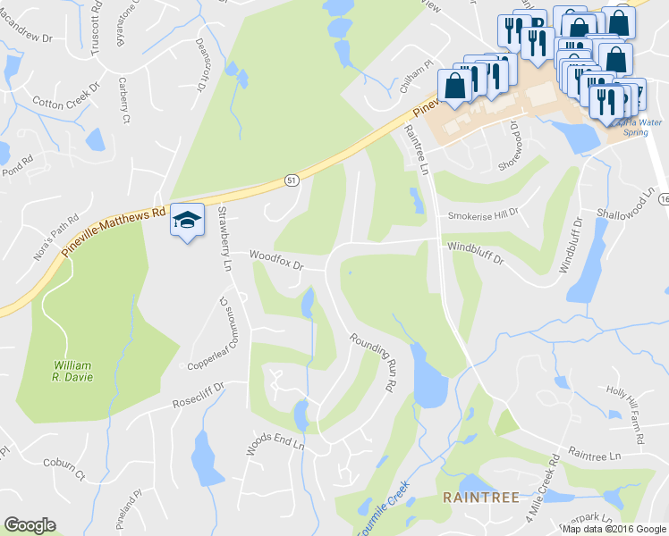 map of restaurants, bars, coffee shops, grocery stores, and more near 4135 Rounding Run Road in Charlotte