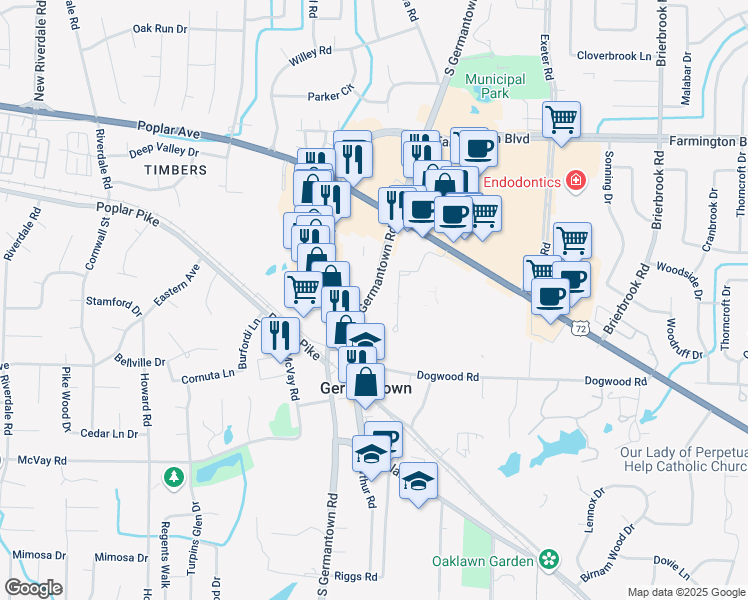 map of restaurants, bars, coffee shops, grocery stores, and more near in Germantown