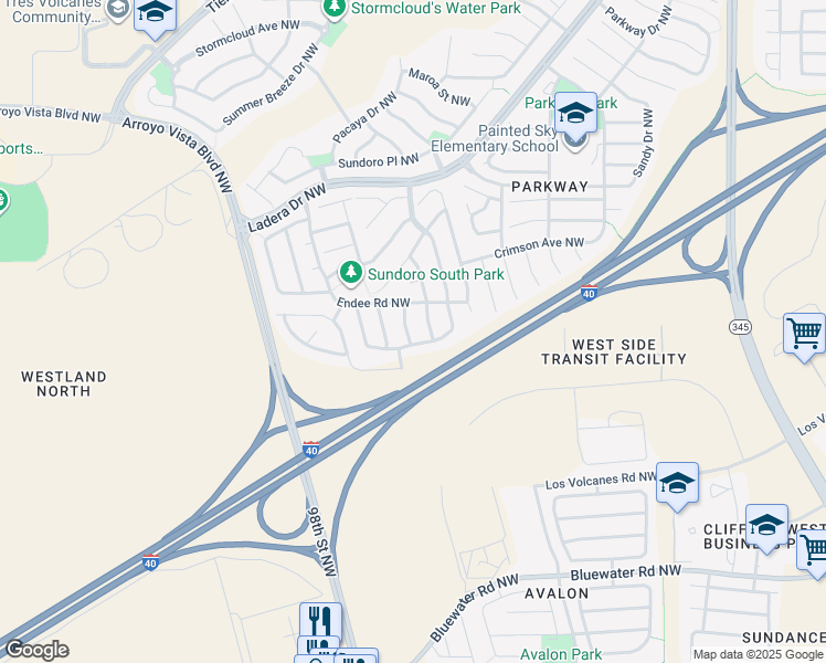 map of restaurants, bars, coffee shops, grocery stores, and more near 800 Ekarma Drive Northwest in Albuquerque