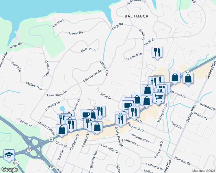map of restaurants, bars, coffee shops, grocery stores, and more near 4715 Murray Lake Lane in Chattanooga