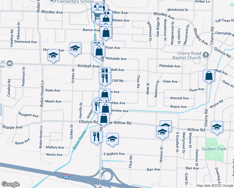 map of restaurants, bars, coffee shops, grocery stores, and more near 3992 Geraldus Avenue in Memphis