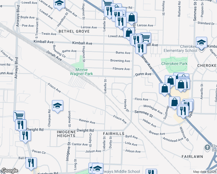 map of restaurants, bars, coffee shops, grocery stores, and more near 2035 Labelle Street in Memphis