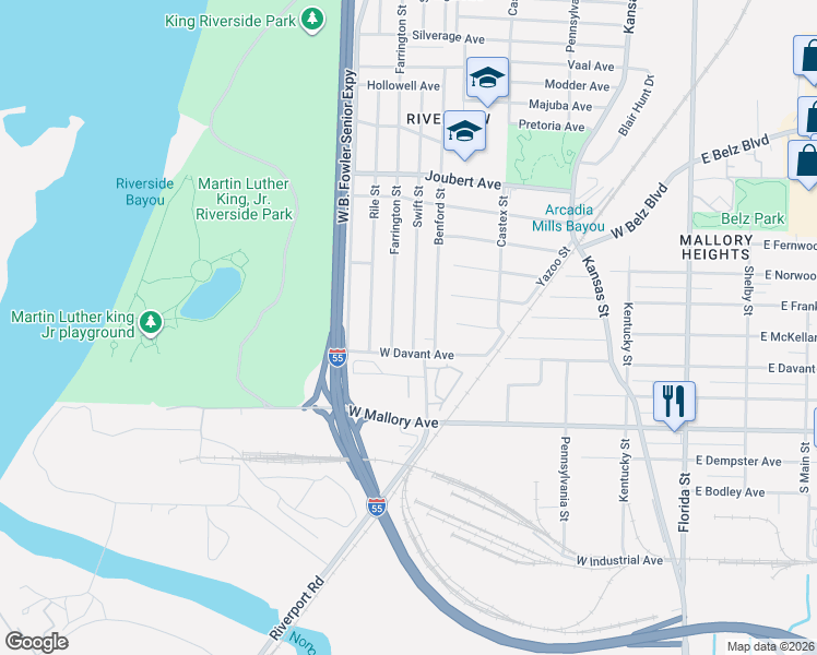 map of restaurants, bars, coffee shops, grocery stores, and more near 2130 Swift Street in Memphis