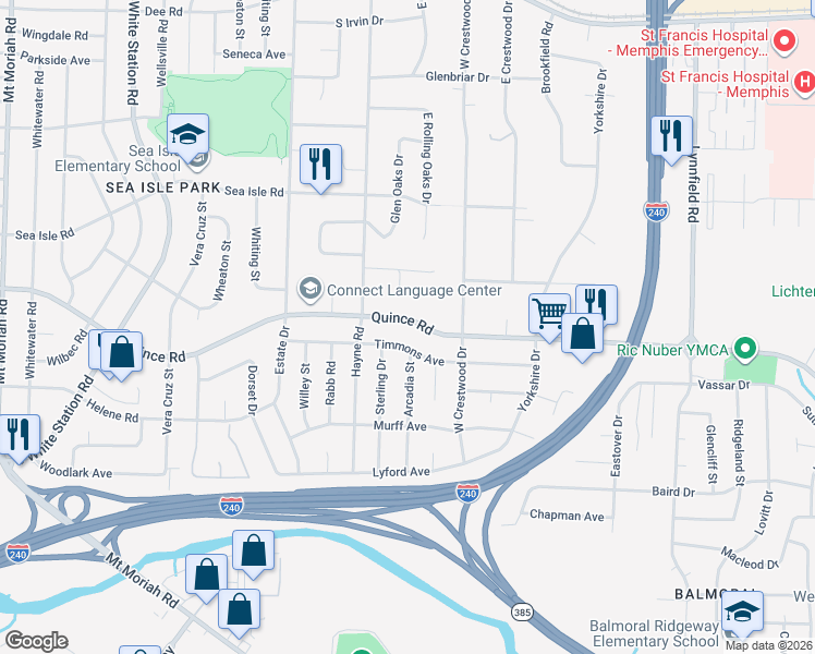 map of restaurants, bars, coffee shops, grocery stores, and more near 5450 Timmons Avenue in Memphis