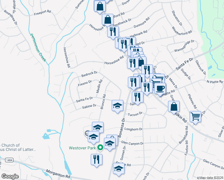 map of restaurants, bars, coffee shops, grocery stores, and more near 6029 Concho Court in Fayetteville
