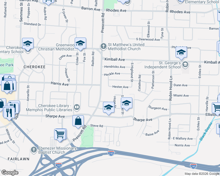 map of restaurants, bars, coffee shops, grocery stores, and more near 3433 Hester Avenue in Memphis