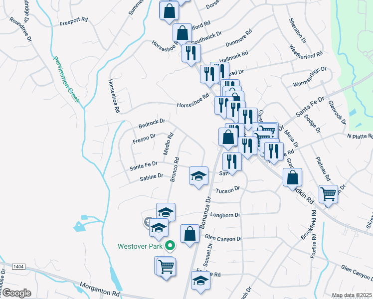 map of restaurants, bars, coffee shops, grocery stores, and more near 6030 Concho Court in Fayetteville