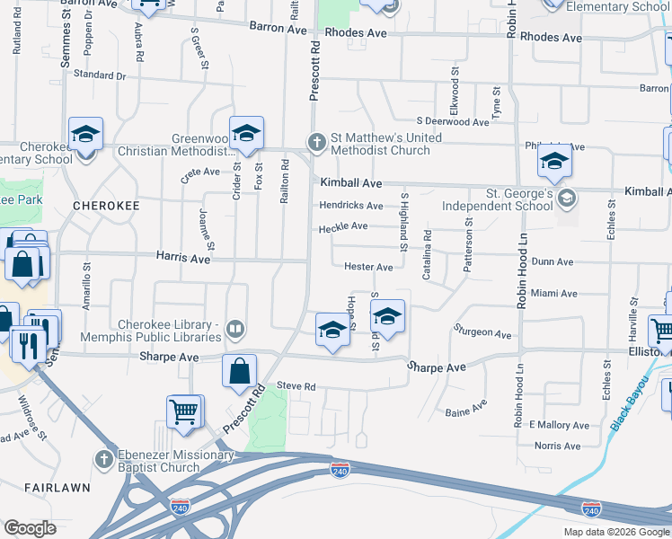 map of restaurants, bars, coffee shops, grocery stores, and more near 3433 Hester Avenue in Memphis