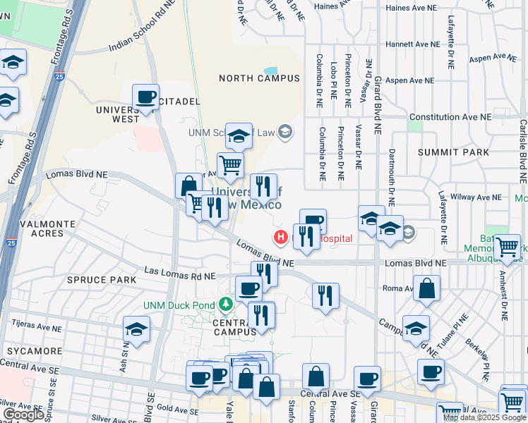 map of restaurants, bars, coffee shops, grocery stores, and more near in Albuquerque