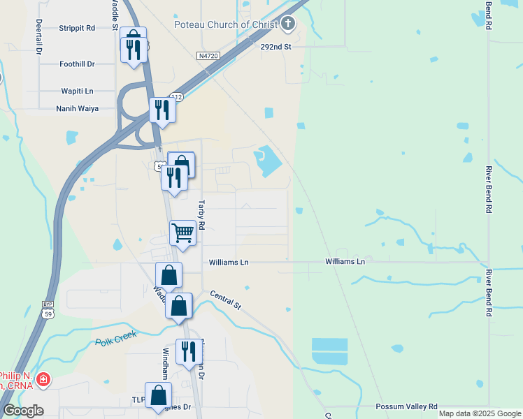 map of restaurants, bars, coffee shops, grocery stores, and more near 203 Lacey Lane in Poteau