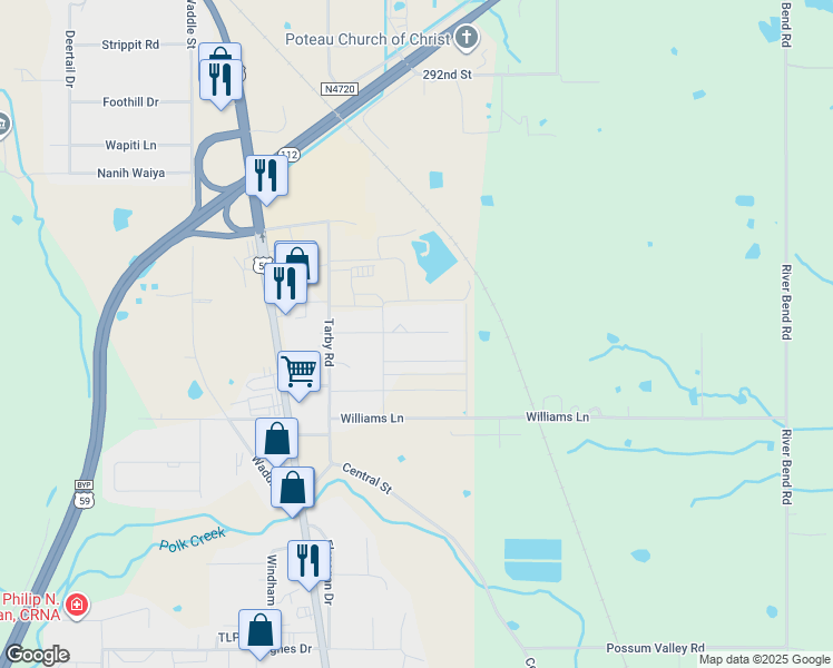map of restaurants, bars, coffee shops, grocery stores, and more near 203 Lacey Lane in Poteau