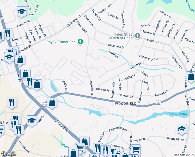 map of restaurants, bars, coffee shops, grocery stores, and more near 1841 Tryon Drive in Fayetteville
