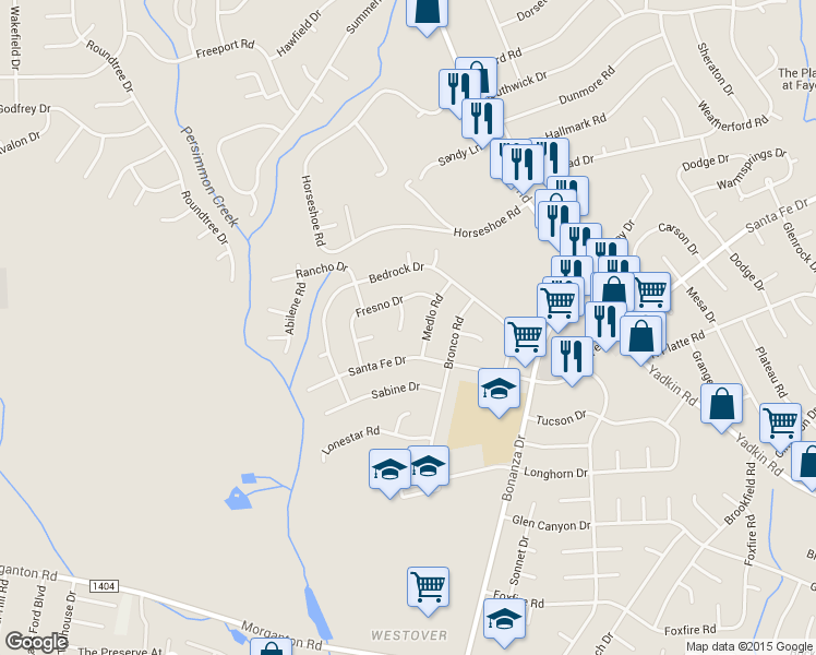 map of restaurants, bars, coffee shops, grocery stores, and more near 806 Maverick Court in Fayetteville