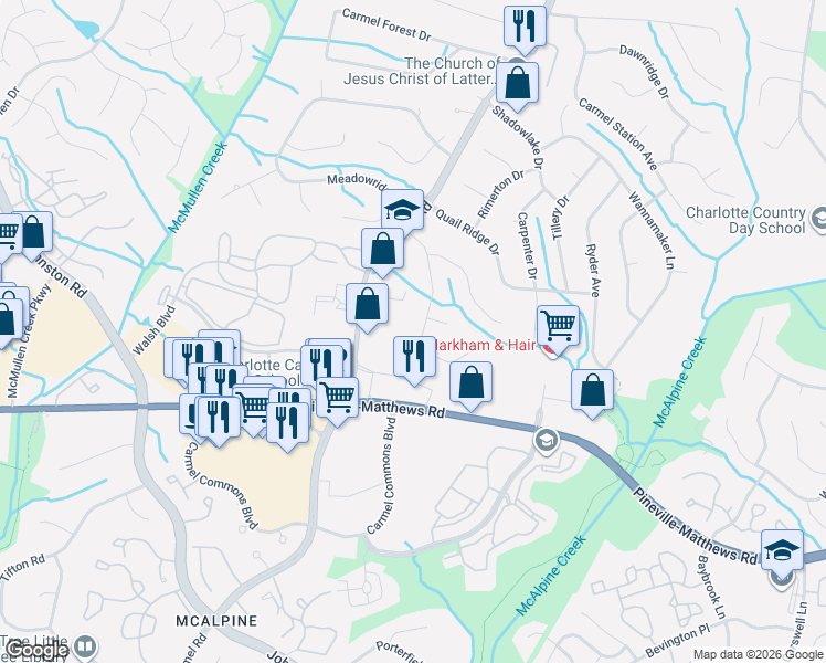 map of restaurants, bars, coffee shops, grocery stores, and more near 7209 Brigmore Drive in Charlotte