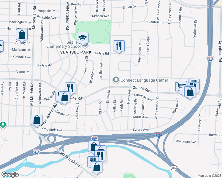 map of restaurants, bars, coffee shops, grocery stores, and more near 5324 Timmons Avenue in Memphis