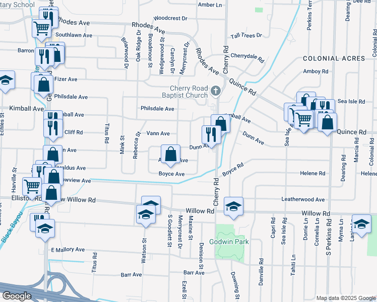 map of restaurants, bars, coffee shops, grocery stores, and more near 4292 Atwood Avenue in Memphis