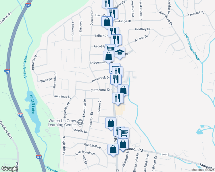 map of restaurants, bars, coffee shops, grocery stores, and more near 300 Family Lodge Drive in Fayetteville