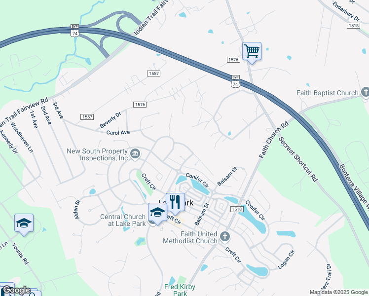 map of restaurants, bars, coffee shops, grocery stores, and more near 6309 Trevor Simpson Drive in Indian Trail