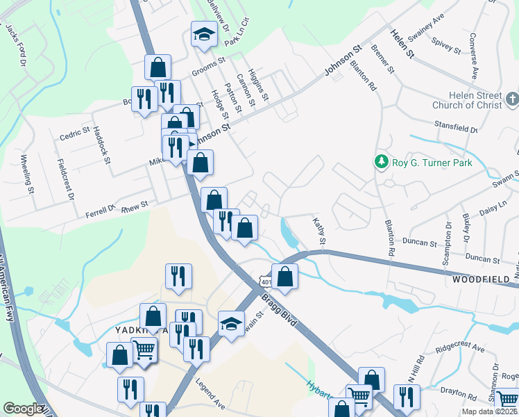 map of restaurants, bars, coffee shops, grocery stores, and more near 1188 Wrenwood Court in Fayetteville
