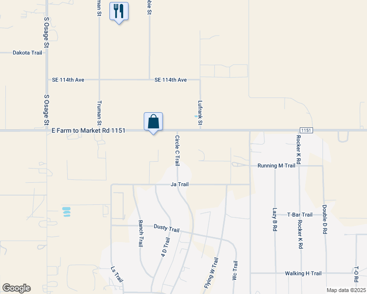 map of restaurants, bars, coffee shops, grocery stores, and more near 11816 Circle C Trail in Amarillo