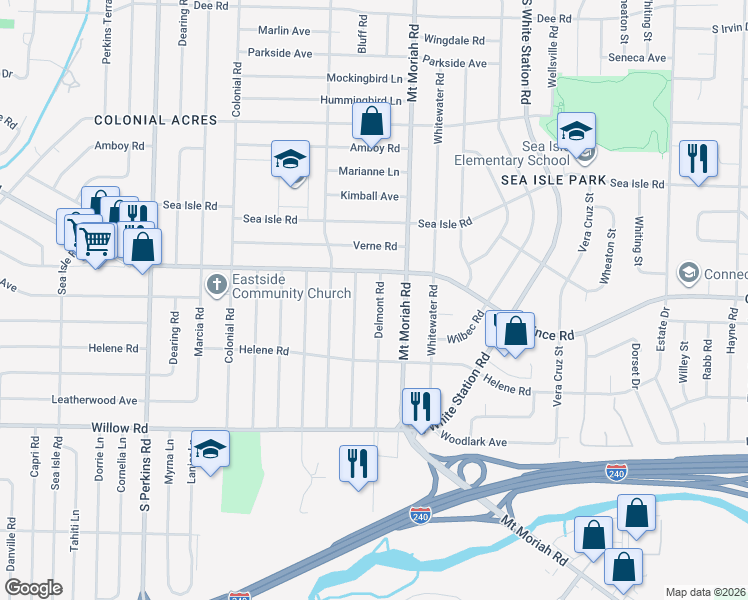 map of restaurants, bars, coffee shops, grocery stores, and more near 1534 Cranford Road in Memphis