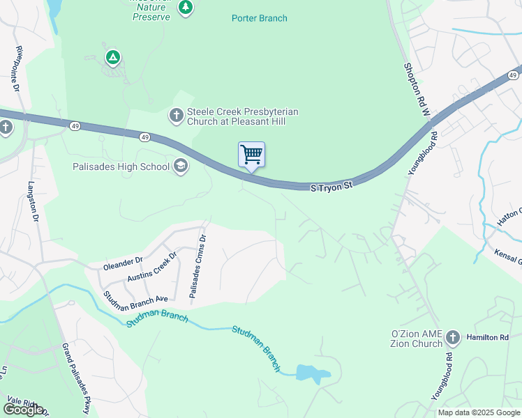map of restaurants, bars, coffee shops, grocery stores, and more near 14819 Majestic Oak Drive in Charlotte