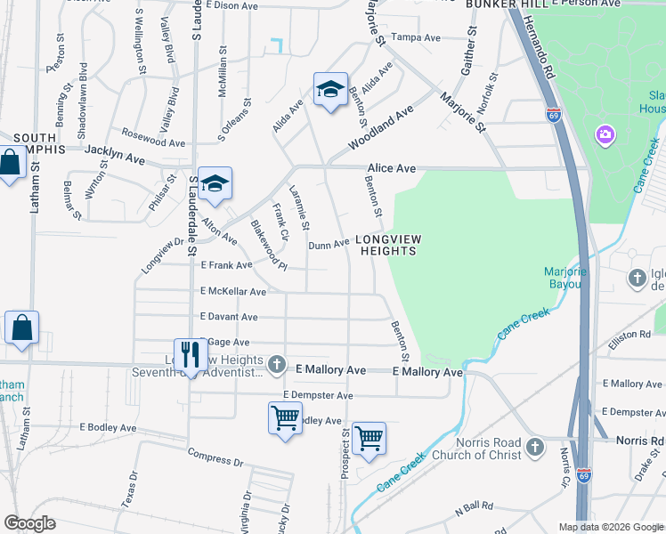 map of restaurants, bars, coffee shops, grocery stores, and more near 760 East McKellar Avenue in Memphis