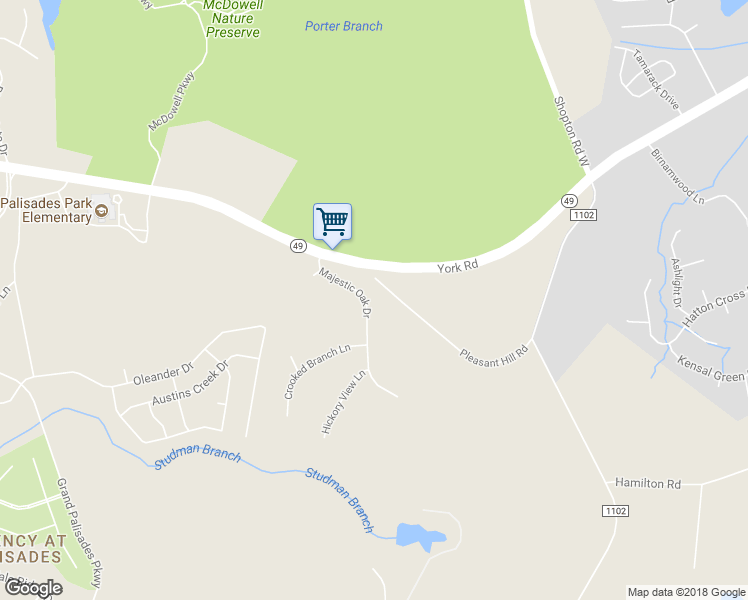 map of restaurants, bars, coffee shops, grocery stores, and more near 14900 Majestic Oak Drive in Charlotte